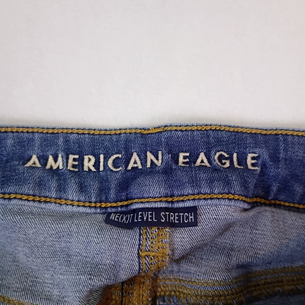 American Eagle Next Level Stretch Distressed Jeggings Blue Womens Size 12 Short - Picture 3 of 13